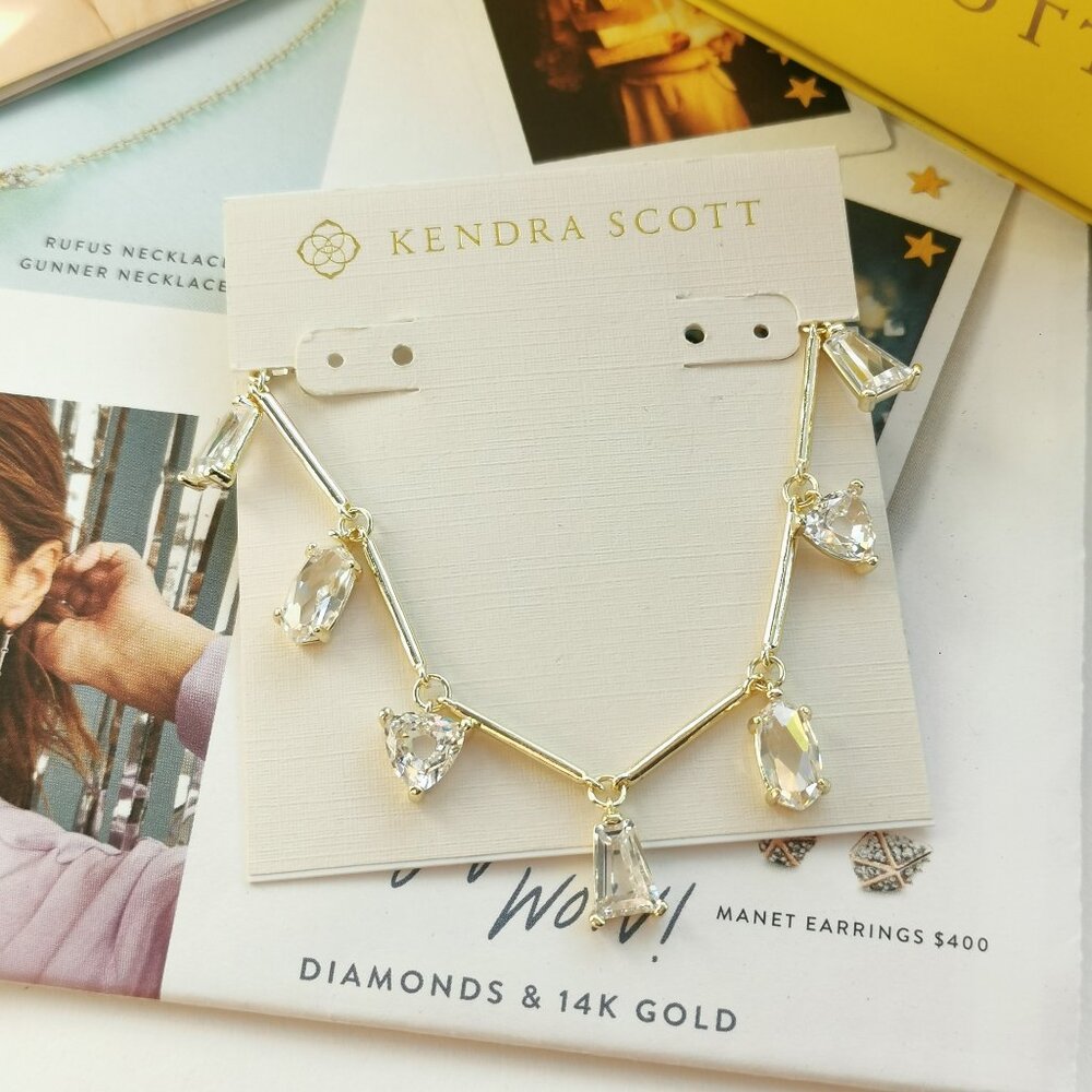 New Kendra Scott Blair Jewel Strand Necklace - Gold White Crystal
